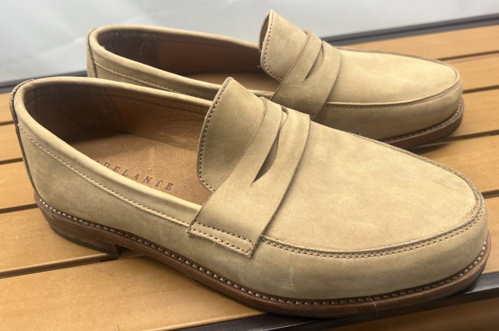 Adelante Men's Beige Nubuck Suede Leather Penny Loafers Shoes - Size 9E(Wide)